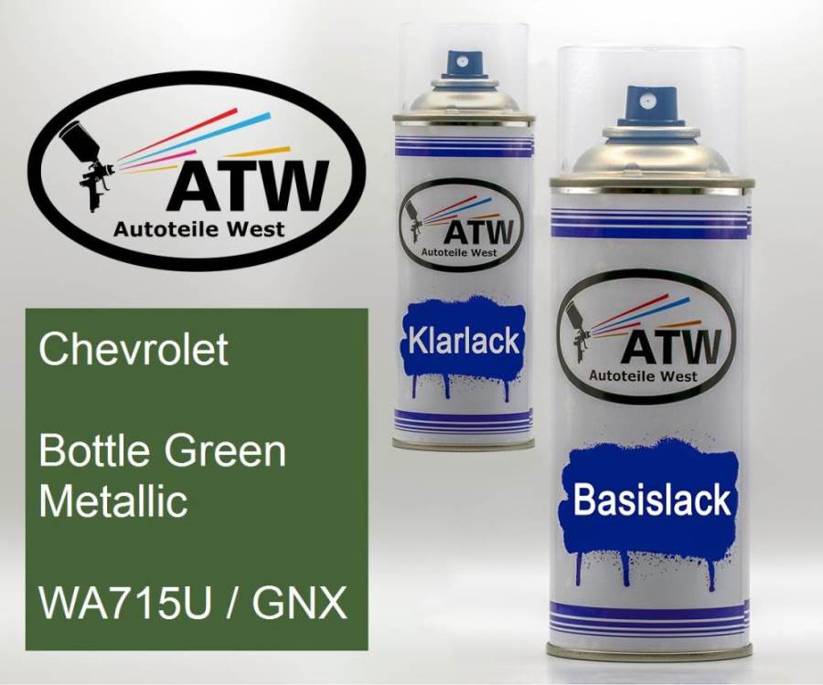 Chevrolet, Bottle Green Metallic, WA715U / GNX: 400ml Sprühdose + 400ml Klarlack - Set, von ATW Autoteile West.